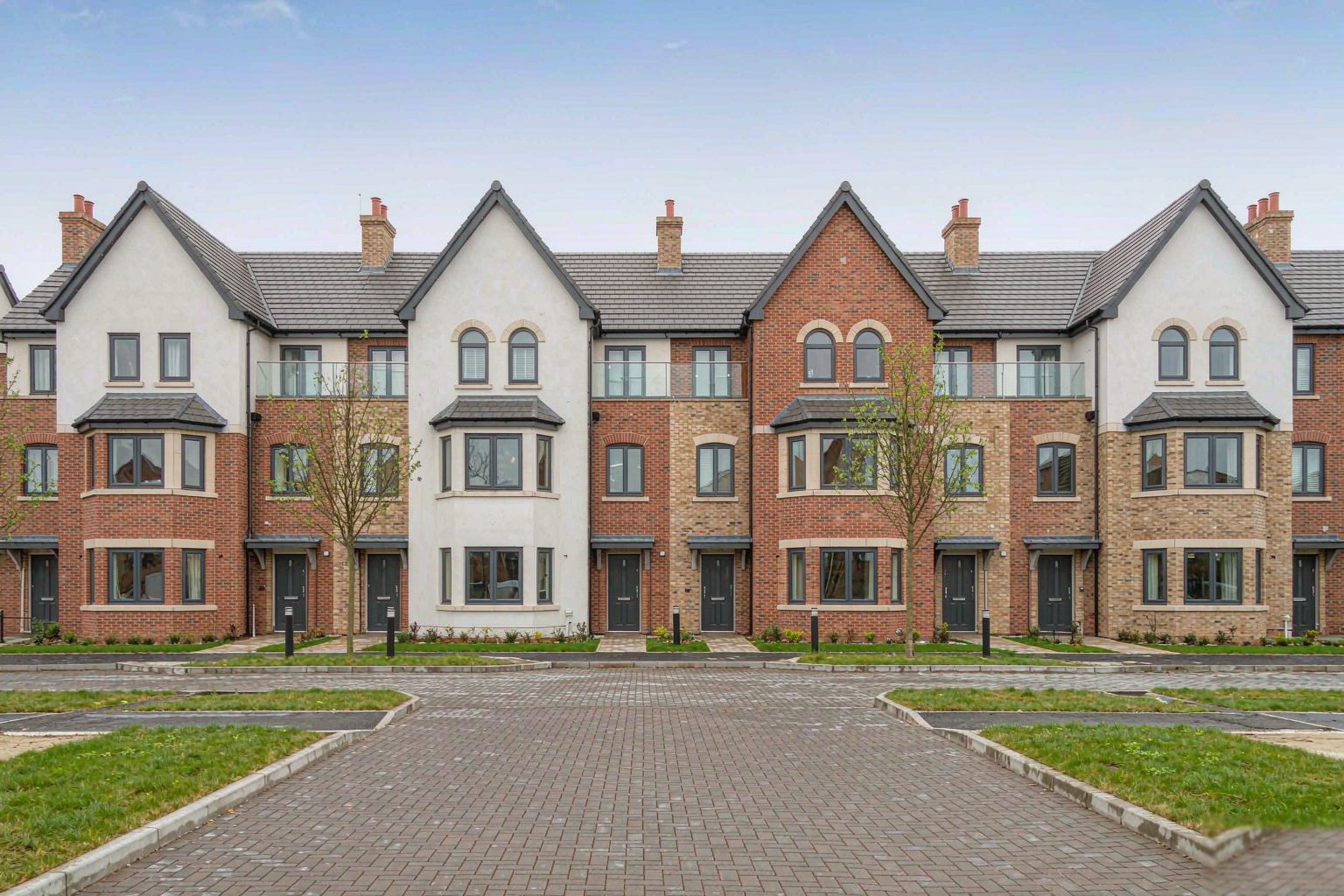 Home Row of modern new-build townhouses in a UK development