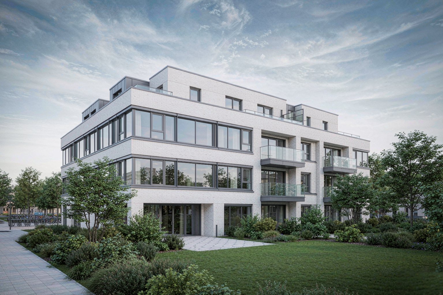 Home Contemporary low-rise apartment building in a UK town